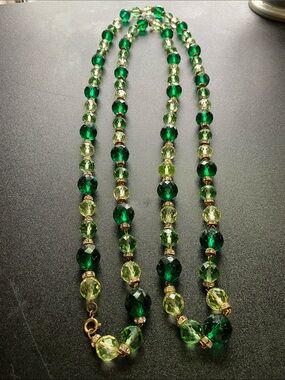 Vintage Two-Tone Green Faceted Crystal Bead Necklace - Unbranded